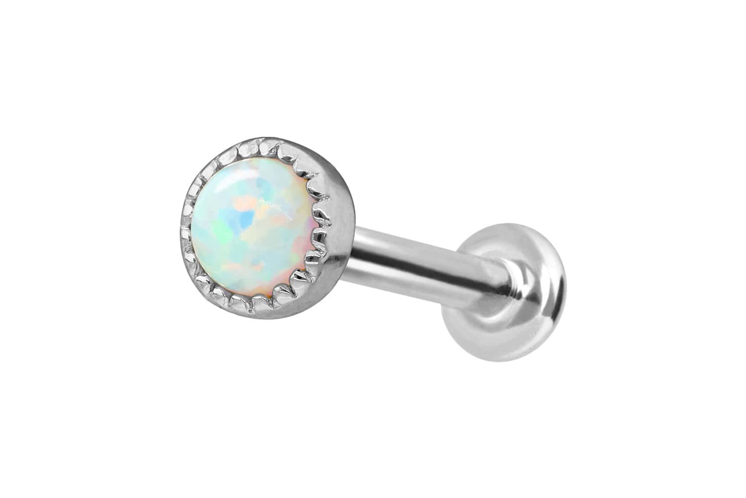 14 Karat Gold Labret Piercing mit Push Fit SYNTHETISCHER OPAL